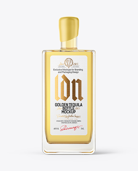 Square Golden Tequila Bottle with Wax Mockup