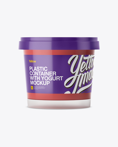 Glossy Plastic Container With Strawberry Yogurt Mockup - Eye-Level Shot