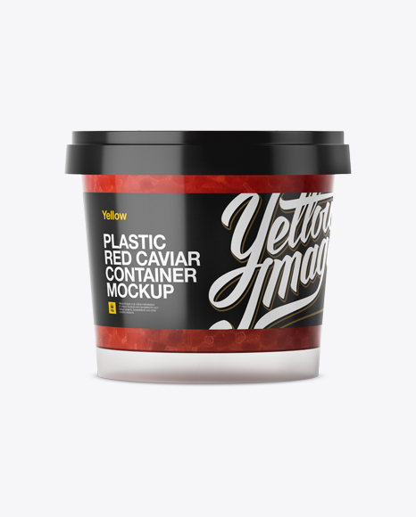 Glossy Plastic Container With Red Caviar Mockup - Eye-Level Shot