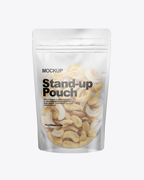 Frosted Stand-Up Pouch W/ Cashew Nuts Mockup