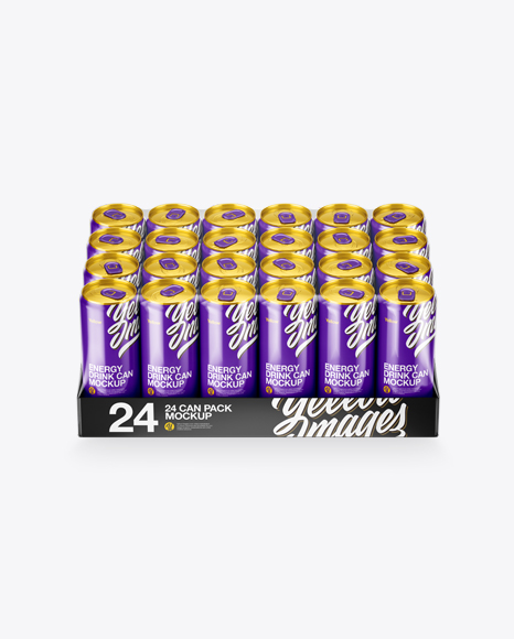 Transparent Pack with 24 Glossy Aluminium Cans Mockup