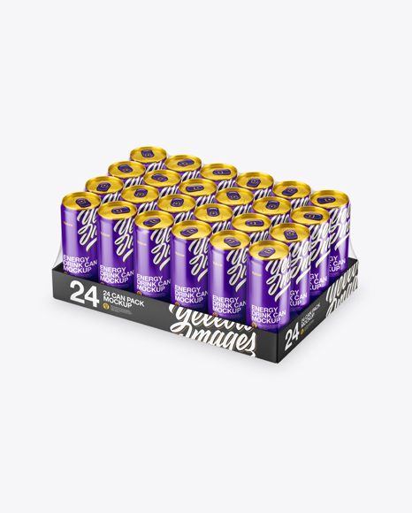 Transparent Pack with 24 Glossy Aluminium Cans Mockup