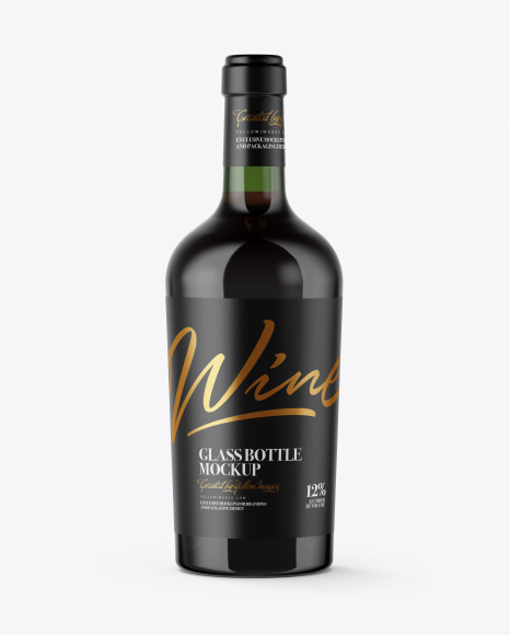 Green Glass Bottle with Red Wine Mockup