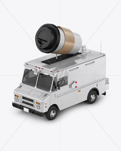 Foodtruck with Coffee Cup Mockup - Half Side View (High-angle Shot)