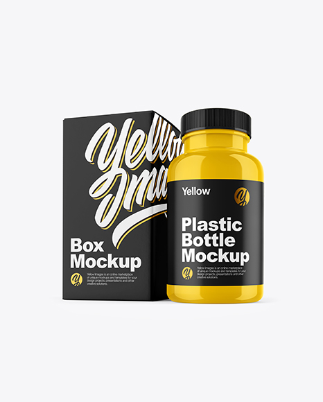 Glossy Pills Bottle with Box Mockup