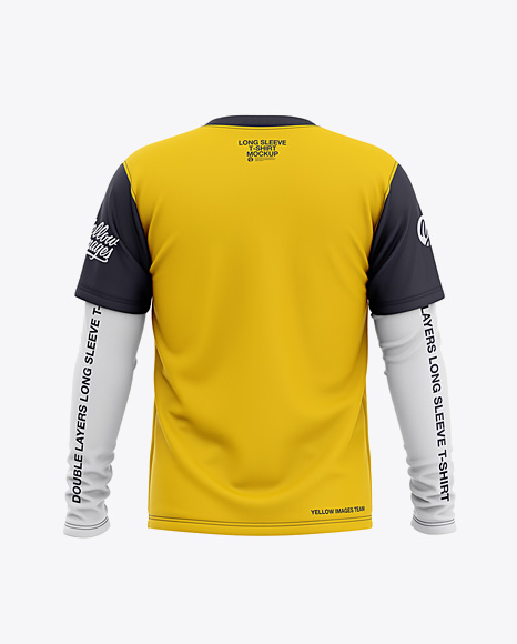 Men's Double-Layer Long Sleeve T-Shirt Mockup - Back View