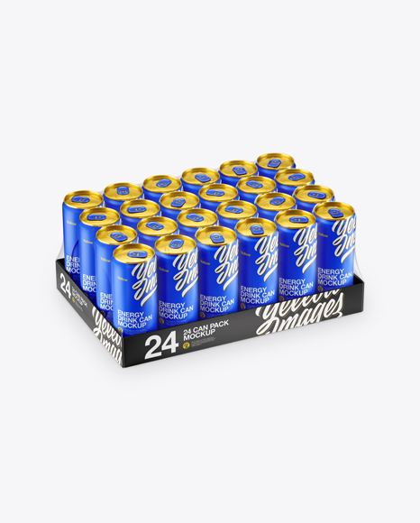 Transparent Pack with 24 Matte Aluminium Cans Mockup
