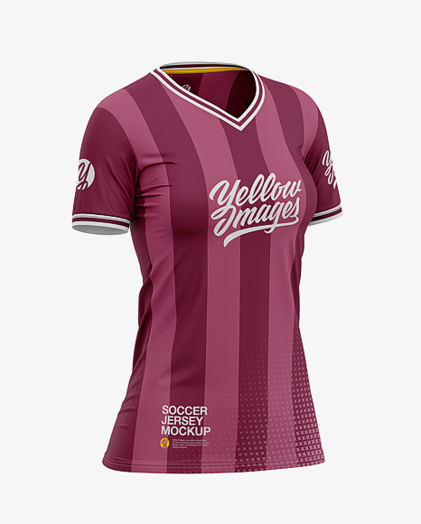 Women's Soccer V-Neck Jersey Mockup – Front Half-Side View - Football T-shirt