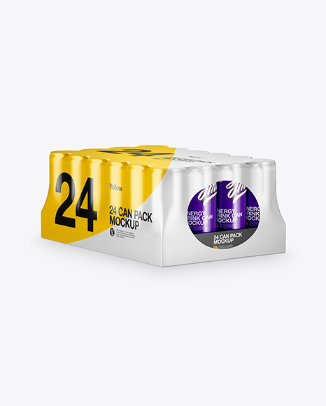 Glossy Pack with 24 Cans Mockup