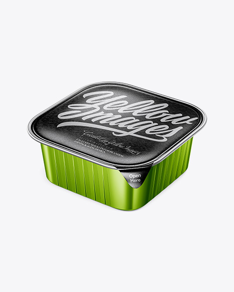 Square Metallic Cup with Foil Lid Mockup - Half Side View (High-Angle Shot)