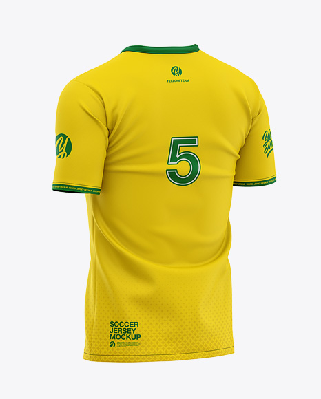 Men’s Soccer Y-Neck Jersey T-shirt Mockup - Back Half-Side View - Football T-shirt