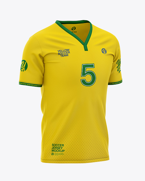 Men’s Soccer Y-Neck Jersey Mockup - Front Half-Side View - Football T-shirt Mockup