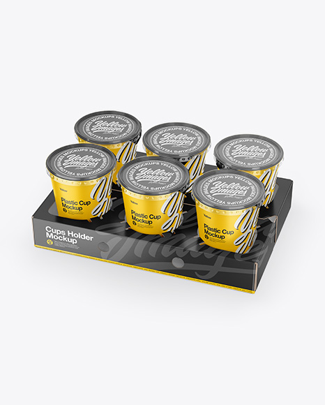 6 Plastic Cups w/ Transparent Lid Pack Mockup