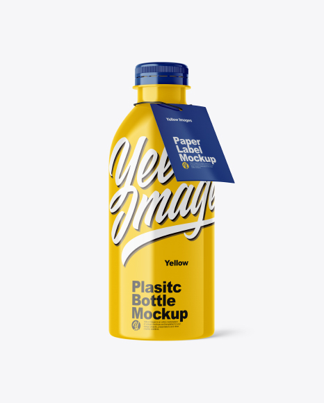 Glossy Plastic Bottle w/ Label Mockup