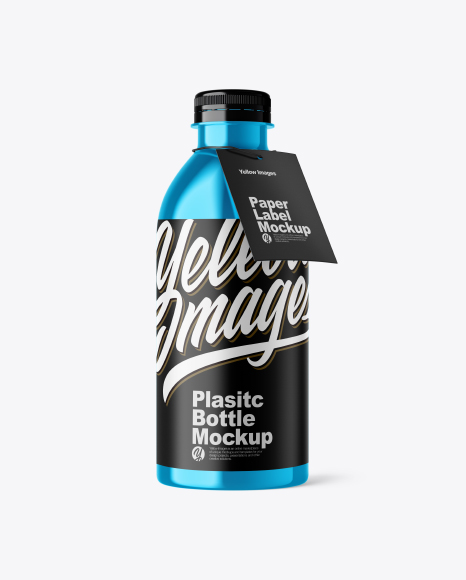 Metallic Plastic Bottle w/ Label Mockup