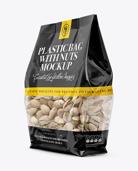 Clear Bag With Pistachio Nuts Mockup - Halfside View