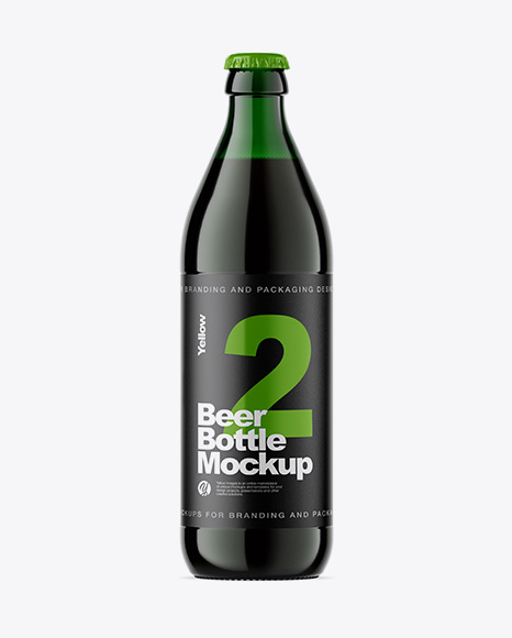 Green Glass Bottle With Dark Beer Mockup