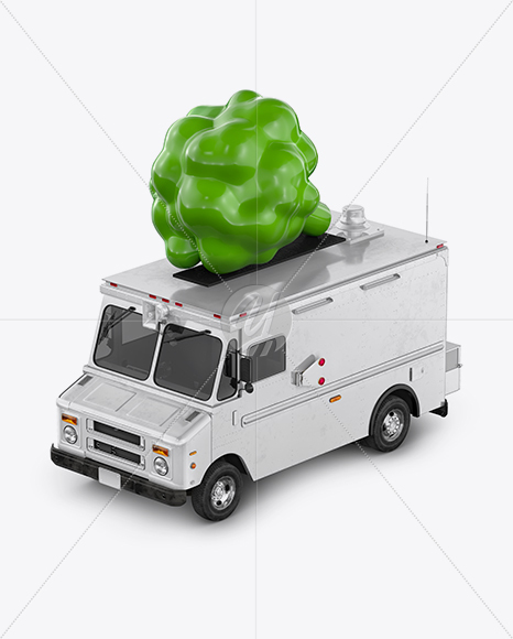 Vegan Food Truck Mockup - Half Side View (High-Angle Shot)