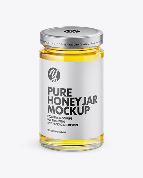 Clear Glass Pure Honey Jar Mockup