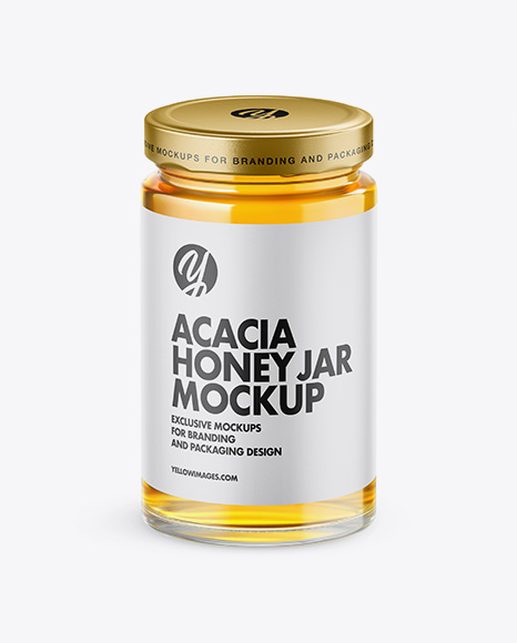 Clear Glass Acacia Honey Jar Mockup