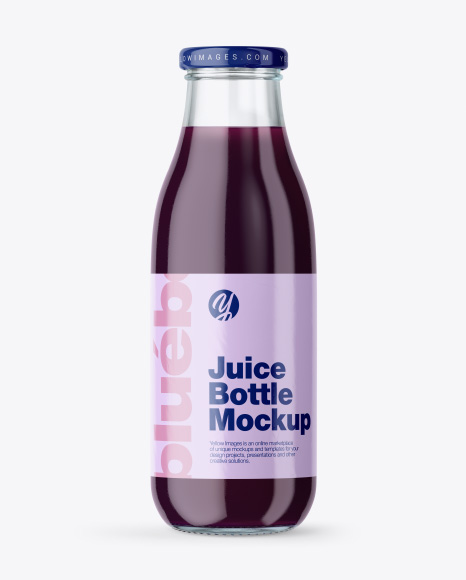 Clear Glass Bottle With Blueberry Juice Mockup