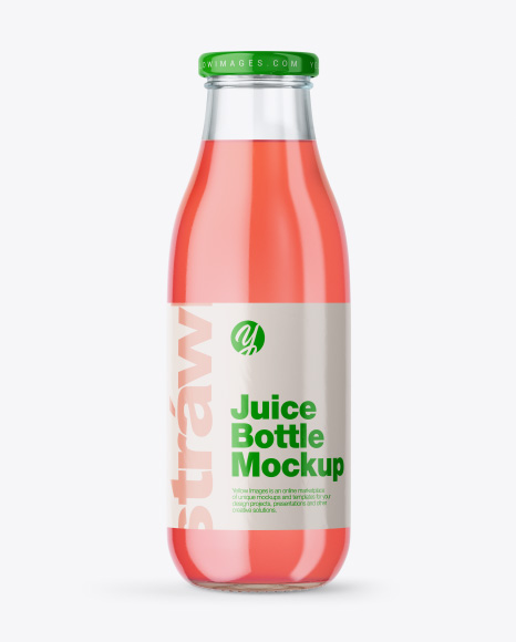 Clear Glass Bottle With Strawberry Juice Mockup