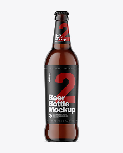 Amber Glass Bottle With Lager Beer Mockup