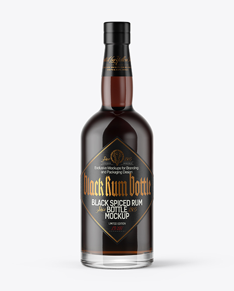 750ml Black Rum Bottle with Wooden Cap Mockup