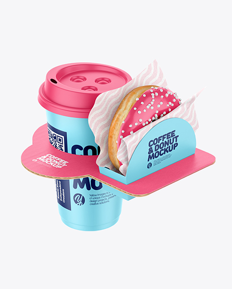Coffee Cup with Donut in Holder Mockup