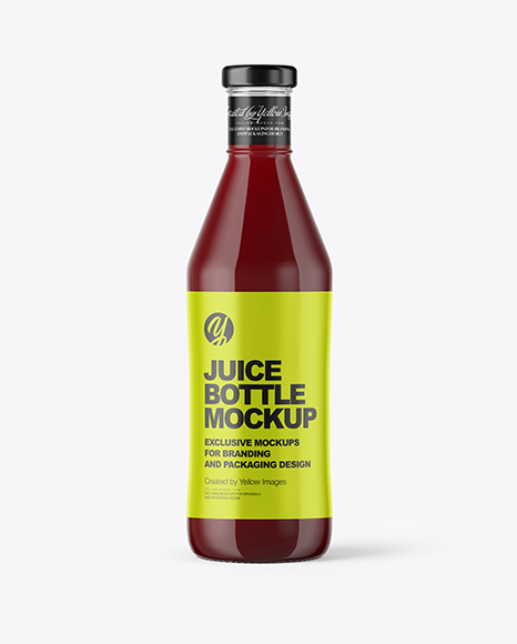 Clear Glass Bottle with Plum Juice Mockup
