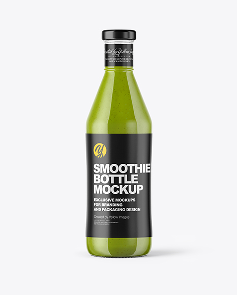 Clear Glass Bottle with Green Smoothie Mockup