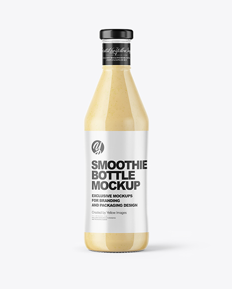 Clear Glass Bottle with Banana Smoothie Mockup