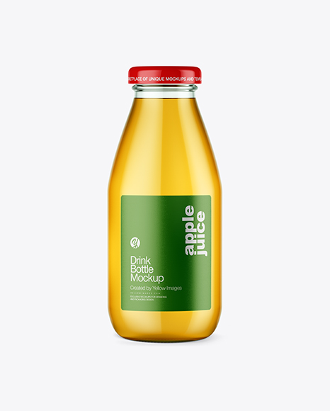 Clear Glass Bottle w/ Apple Juice Mockup