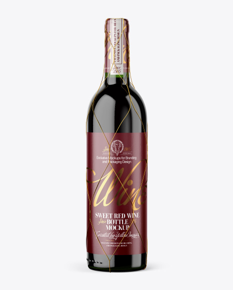Green Glass Red Wine Bottle with Golden Wire Mockup