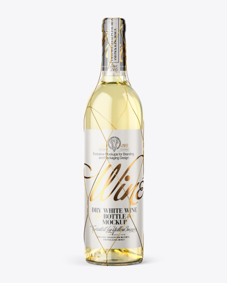Clear Glass White Wine Bottle with Golden Wire Mockup