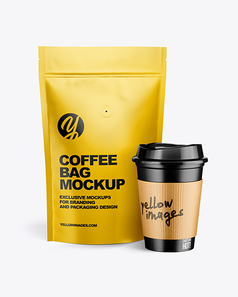 Matte Pouch w/ Coffee Cup Mockup