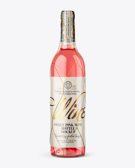 Clear Glass Pink Wine Bottle with Golden Wire Mockup