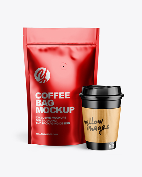 Metallic Pouch w/ Coffee Cup Mockup