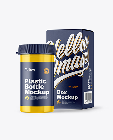 Glossy Pills Bottle with Box Mockup