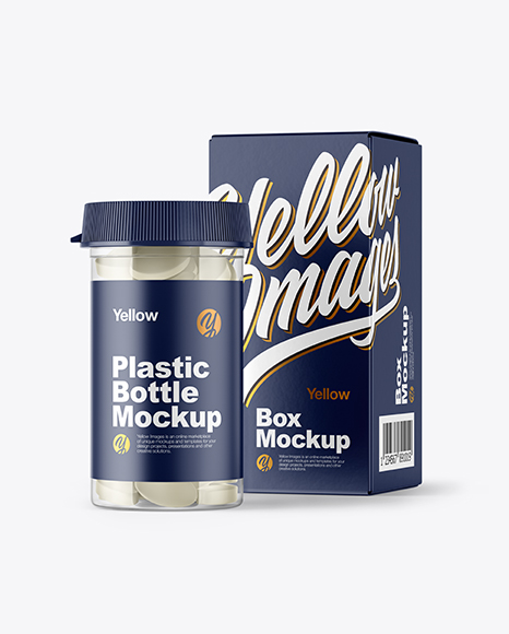 Clear Pills Bottle with Box Mockup