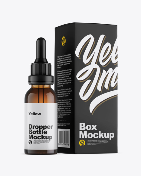 Amber Dropper Bottle w/ Box Mockup