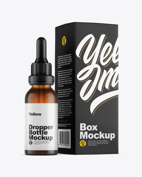 Frosted Amber Dropper Bottle w/ Box Mockup