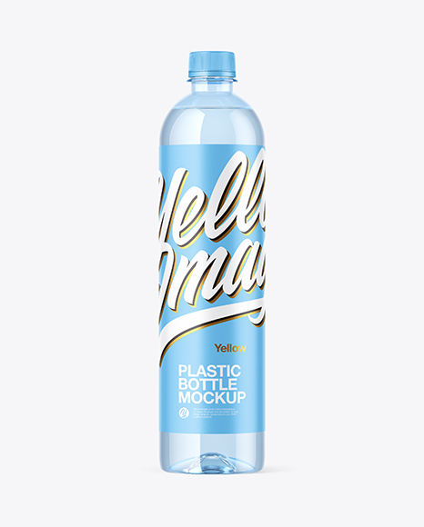 Blue PET Bottle with Water Mockup