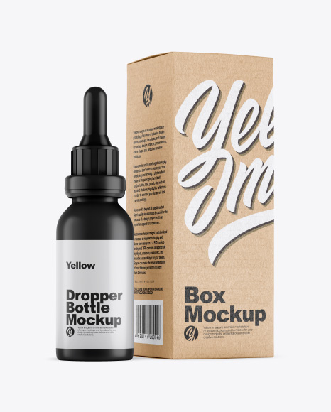 Matte Dropper Bottle w/ Kraft Box Mockup