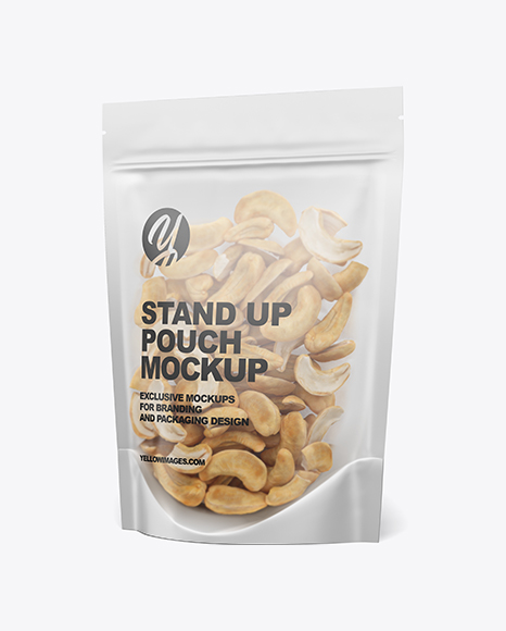 Matte Transparent Stand-Up Pouch W/ Cashew Nuts Mockup