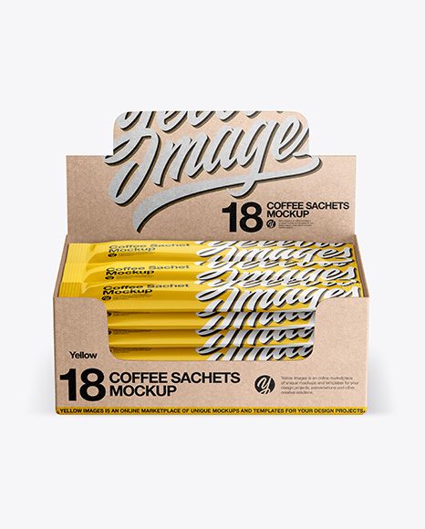 18 Kraft Coffee Sachets Box Mockup