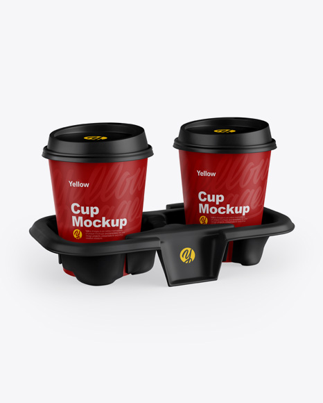 Matte Holder with Coffee Cups Mockup