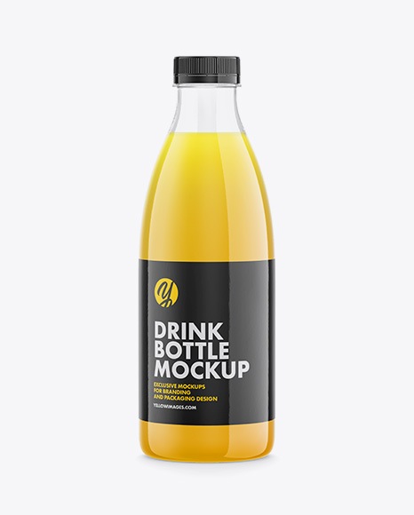 Clear Plastic Bottle with Orange Juice Mockup