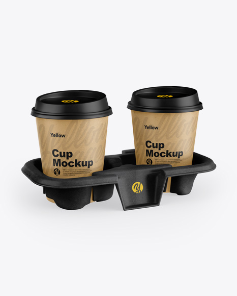 Kraft Holder with Coffee Cups Mockup