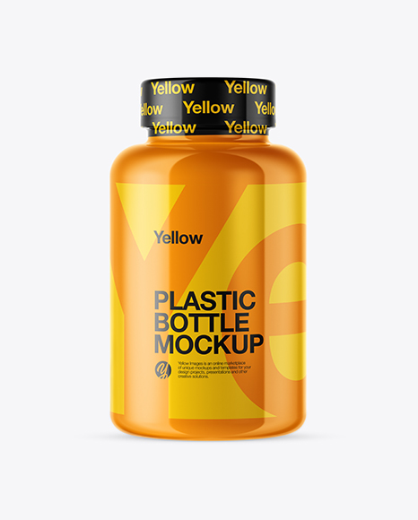 Glossy Pills Bottle with Shrink Sleeve Mockup